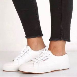 Superga Womens 6.0/36 Leather Platform Lace Up Sneakers Shoes White S00BGW0  NEW